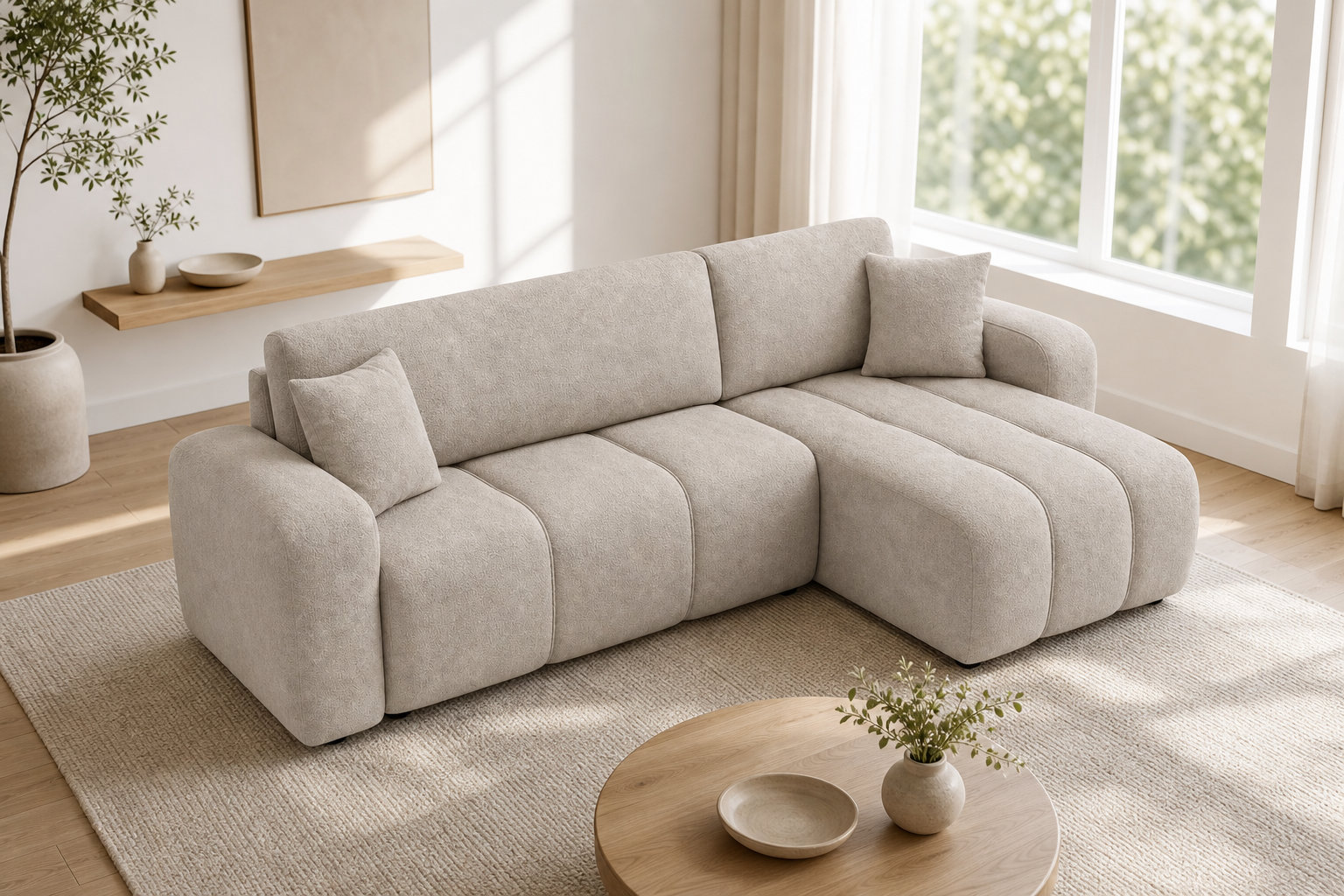 Canapé nuage d'angle convertible NICOLE en tissu taupe