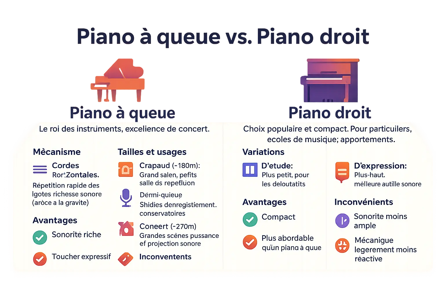 Comparaison piano à queue et piano droit