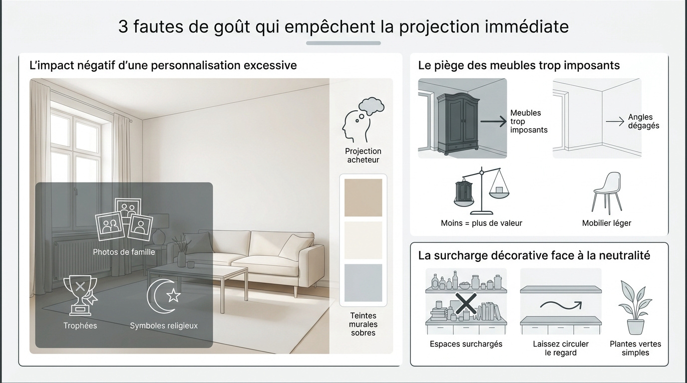 Erreurs de home staging et meubles imposants dans un salon
