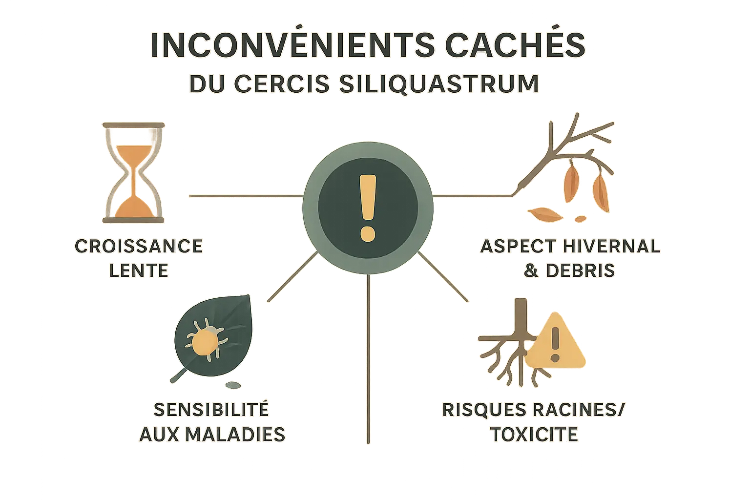 Arbre de Judée en hiver, montrant ses gousses persistantes et sa silhouette dégarnie