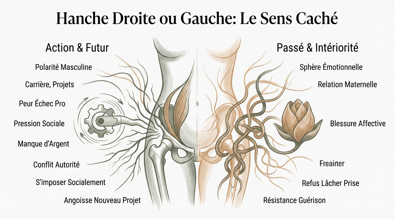 Symbolique émotionnelle des hanches droite et gauche