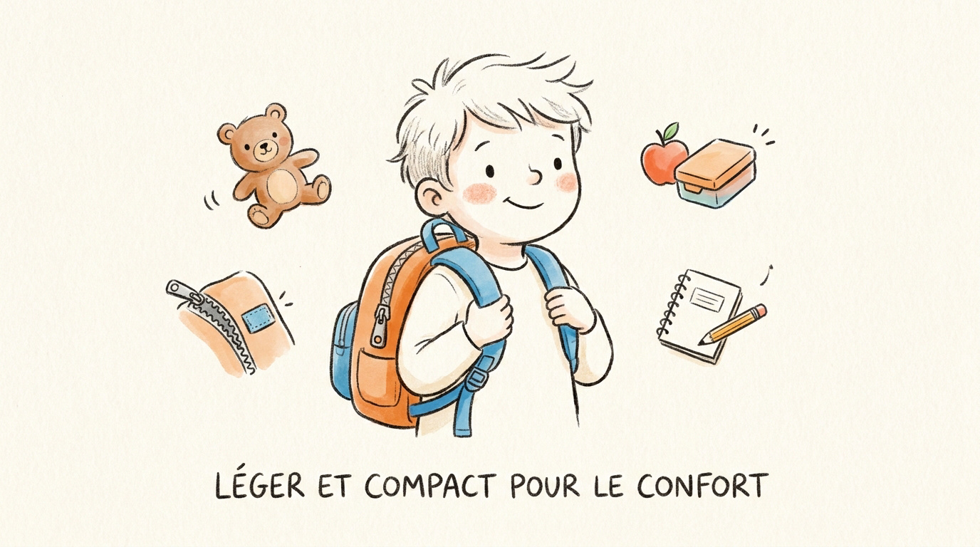 Petit enfant portant un cartable de maternelle léger et ergonomique