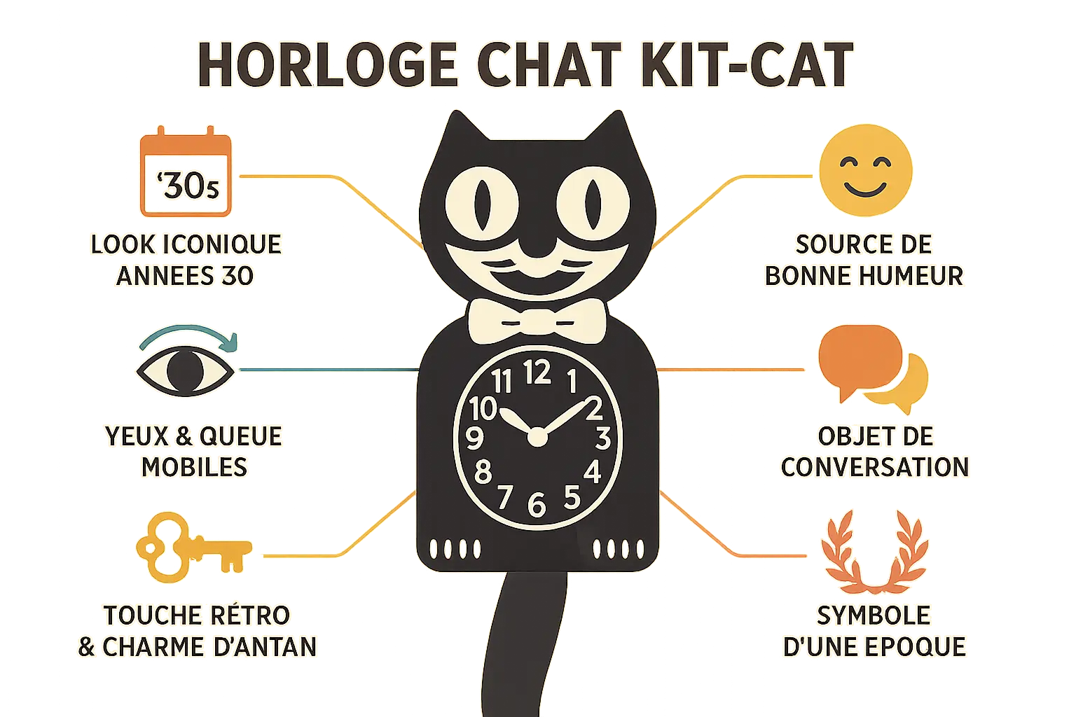 Horloge Kit-Cat avec yeux mobiles et queue qui bouge