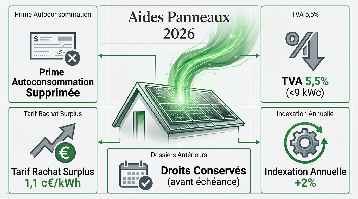 Tableau récapitulatif des aides solaires et tarifs de rachat en 2026