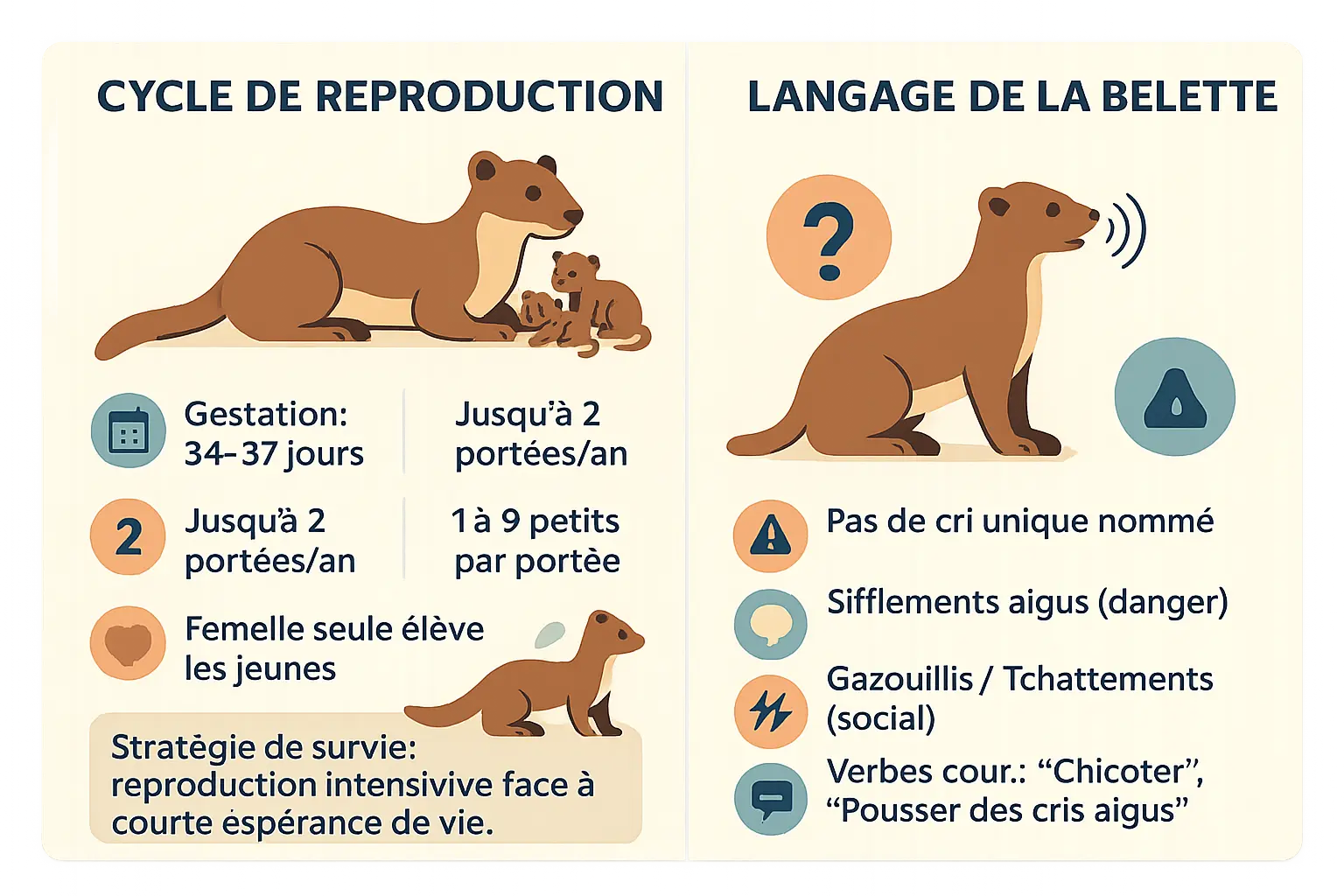 Cycle de vie de la belette : reproduction et communication