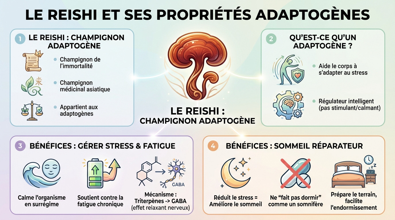 Le reishi ganoderma lucidum, un champignon adaptogène utilisé pour l'équilibre nerveux et le sommeil