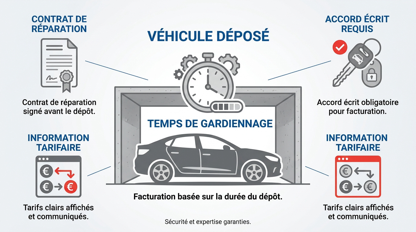 Facture de frais de gardiennage dans un garage automobile