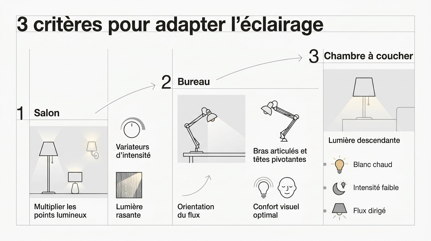 Infographie conseils pour adapter l'éclairage selon les pièces de la maison