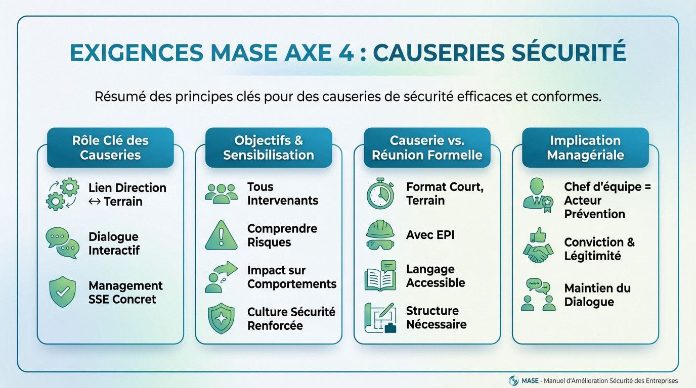 Exigences MASE Axe 4 pour les causeries sécurité sur chantier