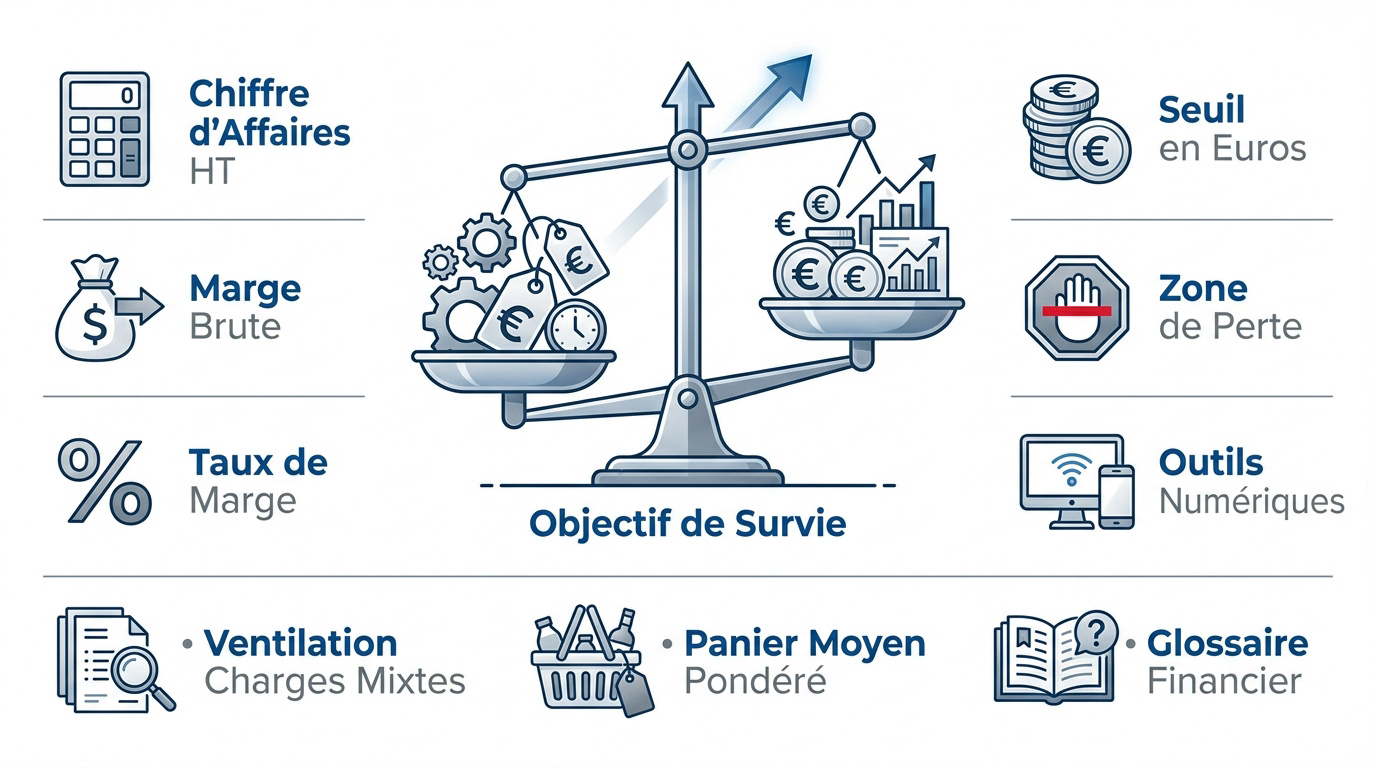 Infographie expliquant les indicateurs clés de rentabilité et le point mort