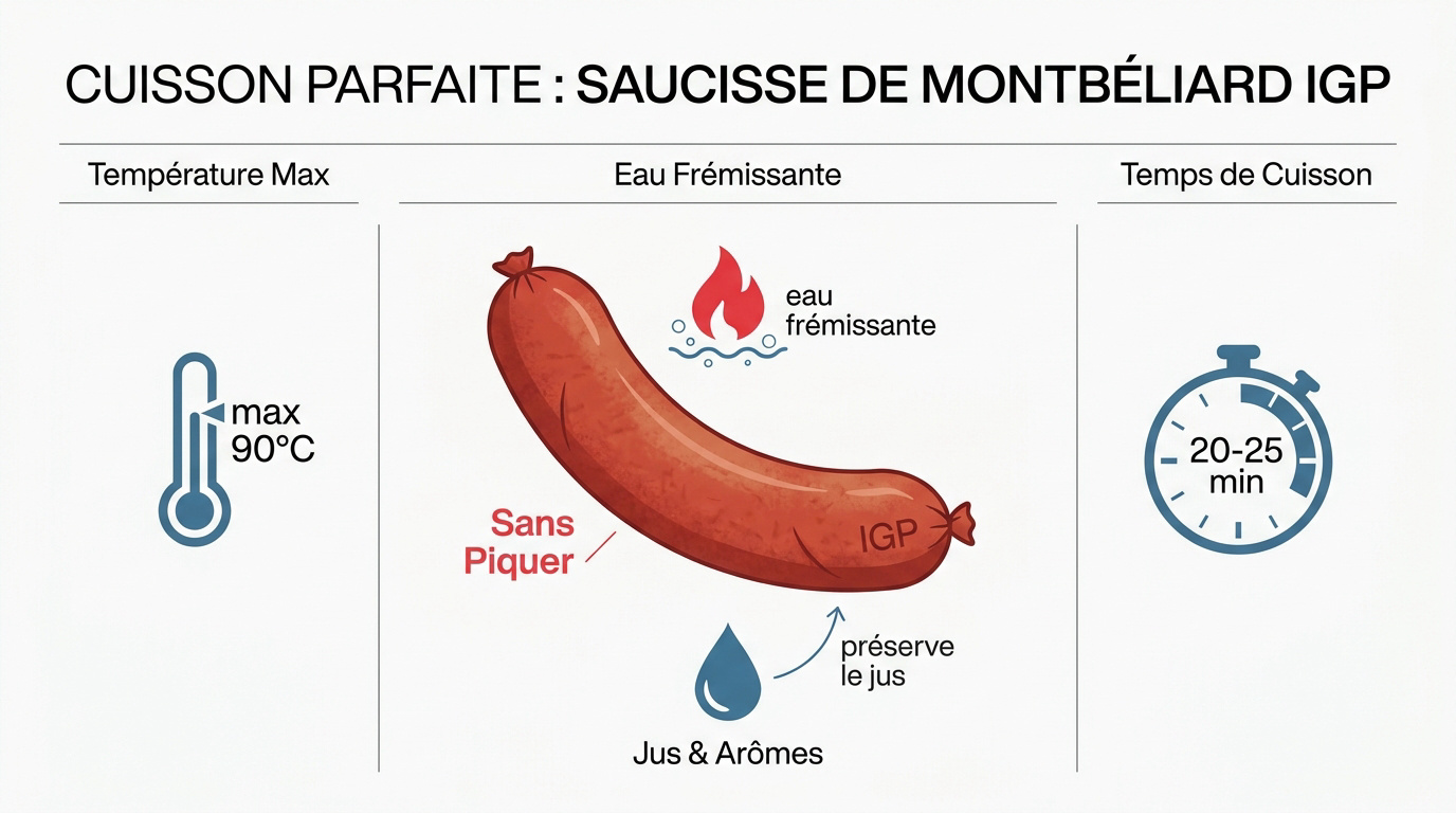 Saucisse de Montbéliard fumée prête pour une cuisson à l'eau frémissante