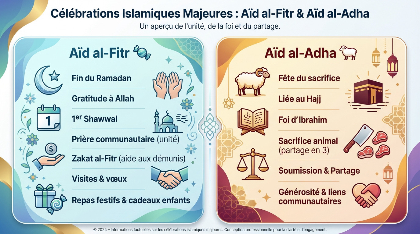 Famille musulmane célébrant l'Aïd al-Fitr et l'Aïd al-Adha dans la joie et le partage