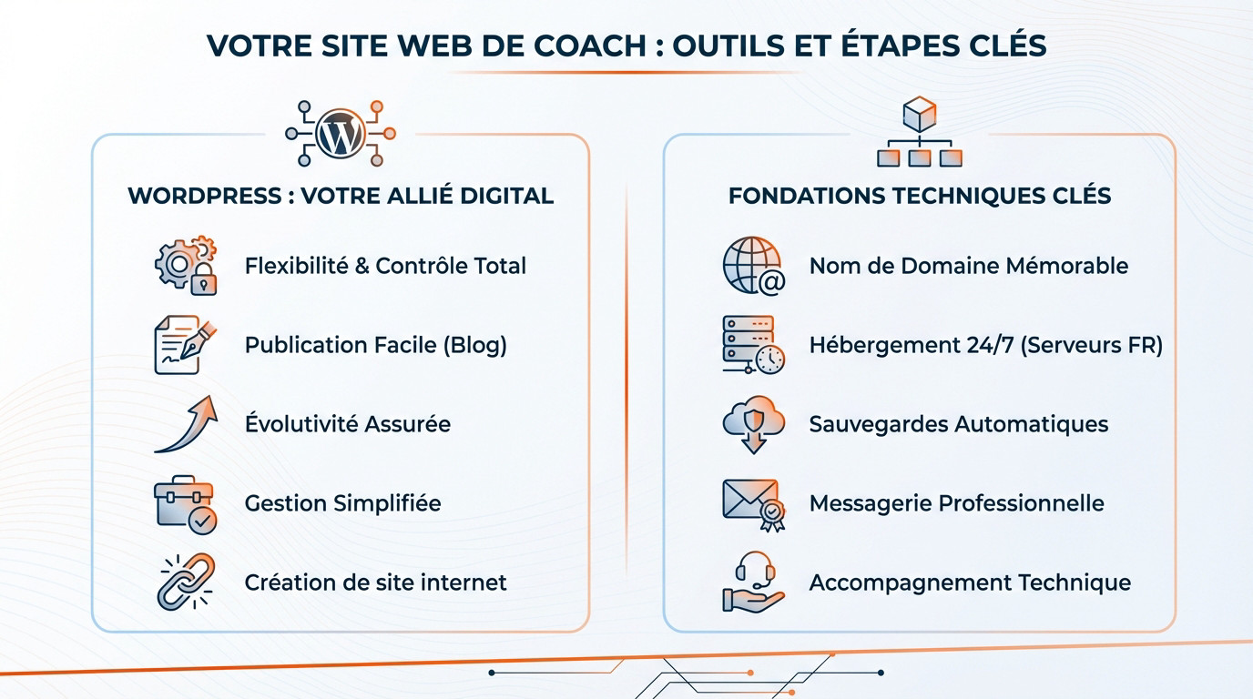 Outils essentiels pour la création de site web : logo WordPress, serveur d'hébergement et nom de domaine