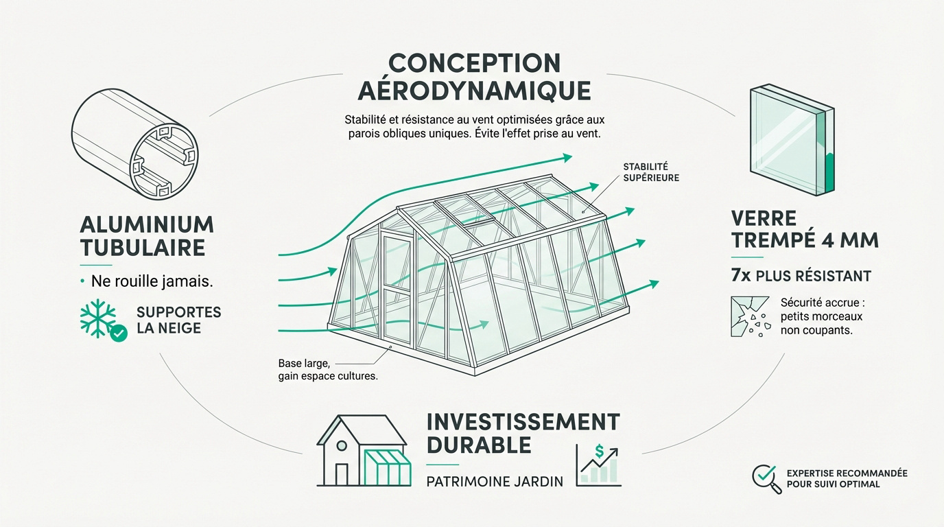 Serre ACD en aluminium et verre trempé dans un jardin