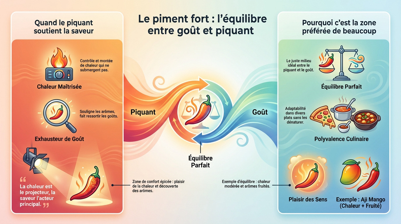 Piments forts rouges et oranges illustrant l'équilibre parfait entre saveur et piquant