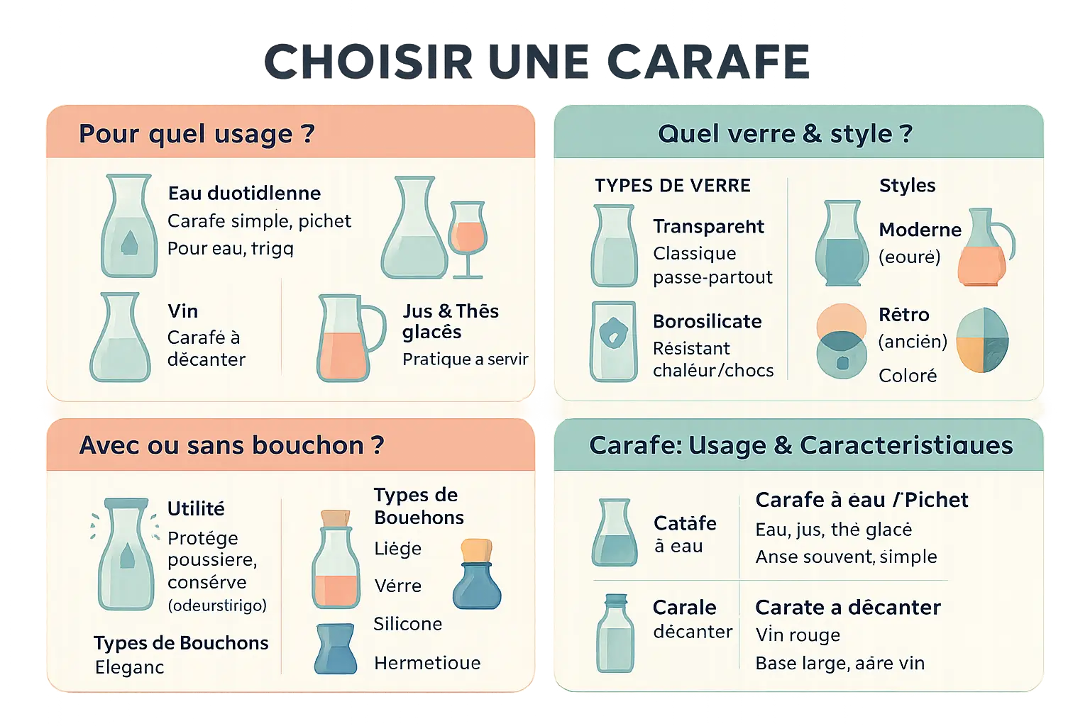 Guide visuel pour choisir une carafe en verre