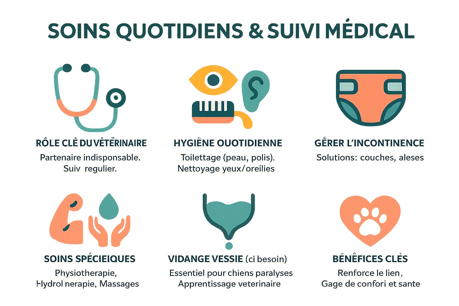 Illustration des soins quotidiens pour chien handicapé