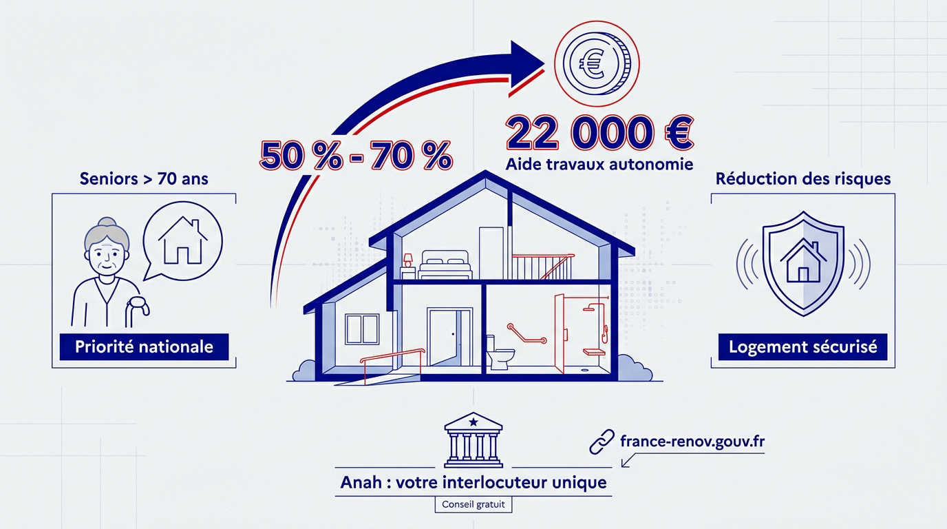 Travaux d'adaptation d'une salle de bain pour senior avec douche de plain-pied et barres d'appui