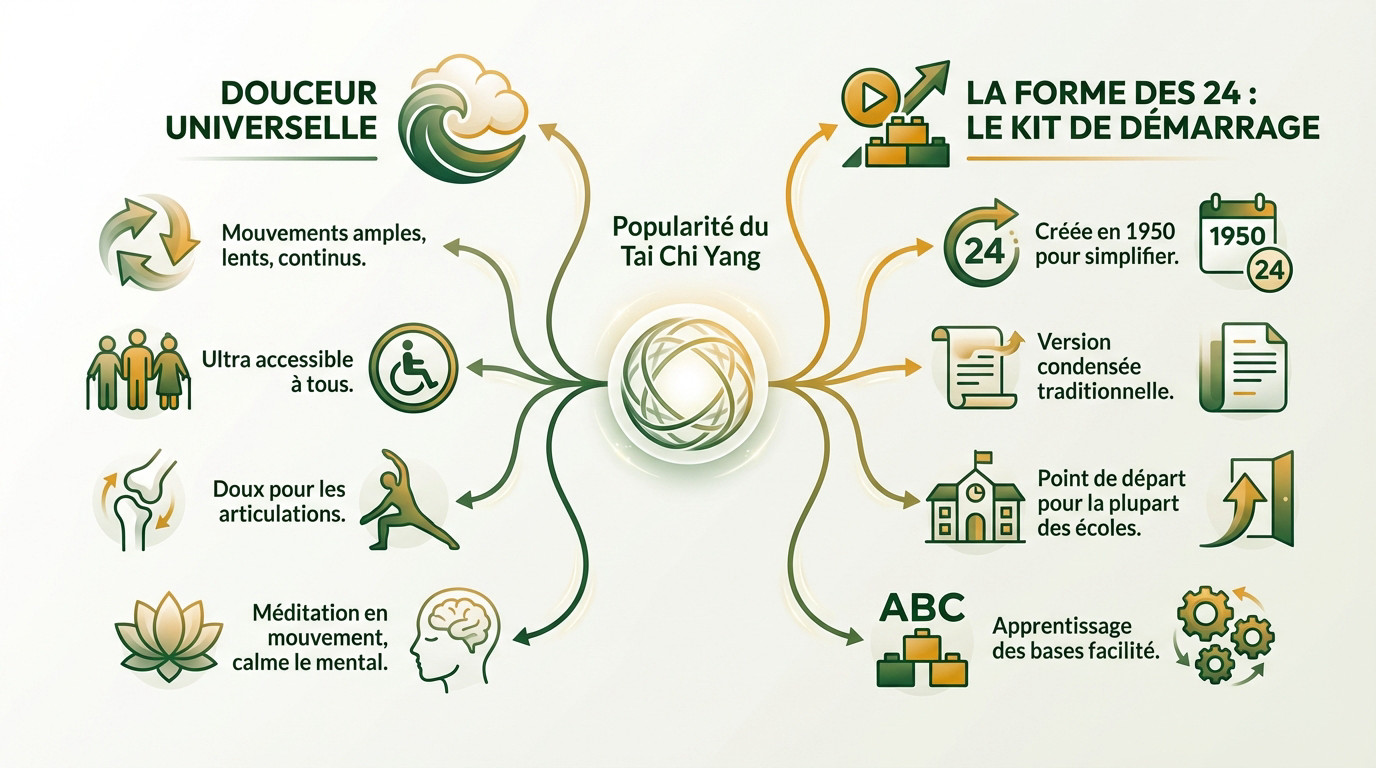 Style Yang : pourquoi tout le monde commence par lui (et ce qu’il cache vraiment) 1 Groupe de pratiquants réalisant des mouvements amples de style Yang Tai Chi en extérieur