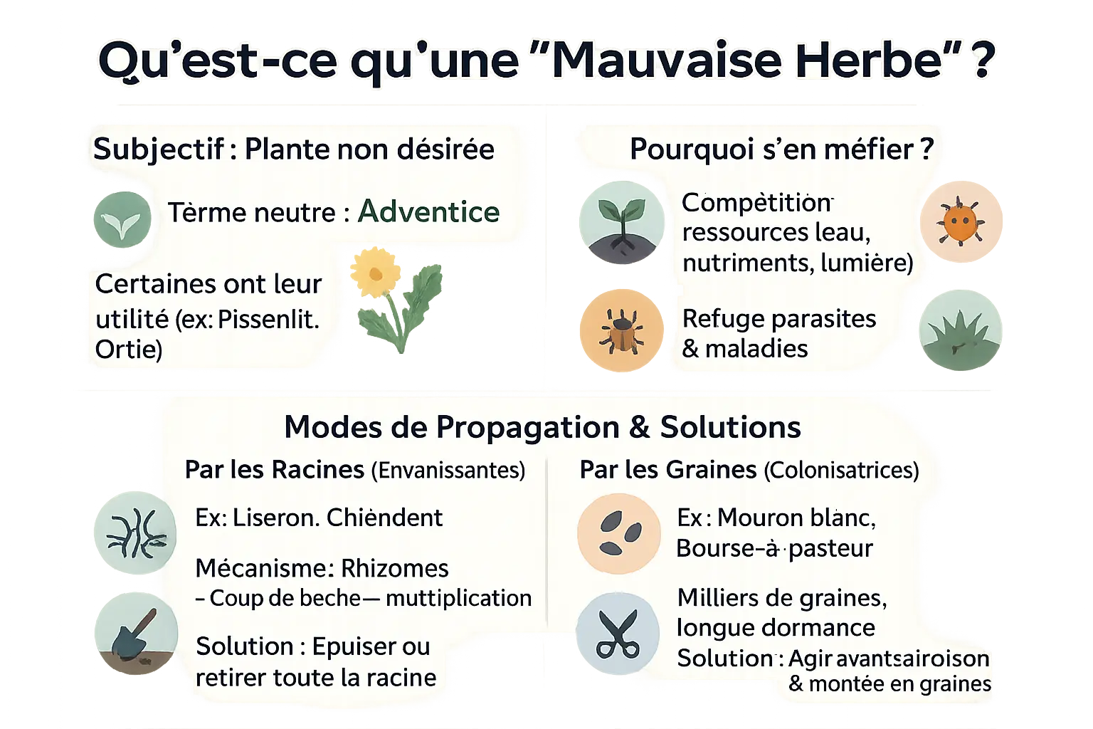 Illustration des différentes mauvaises herbes