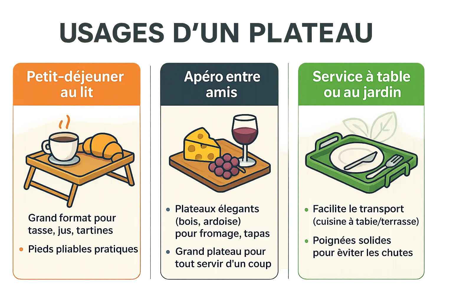 Infographie sur les usages d'un plateau de service