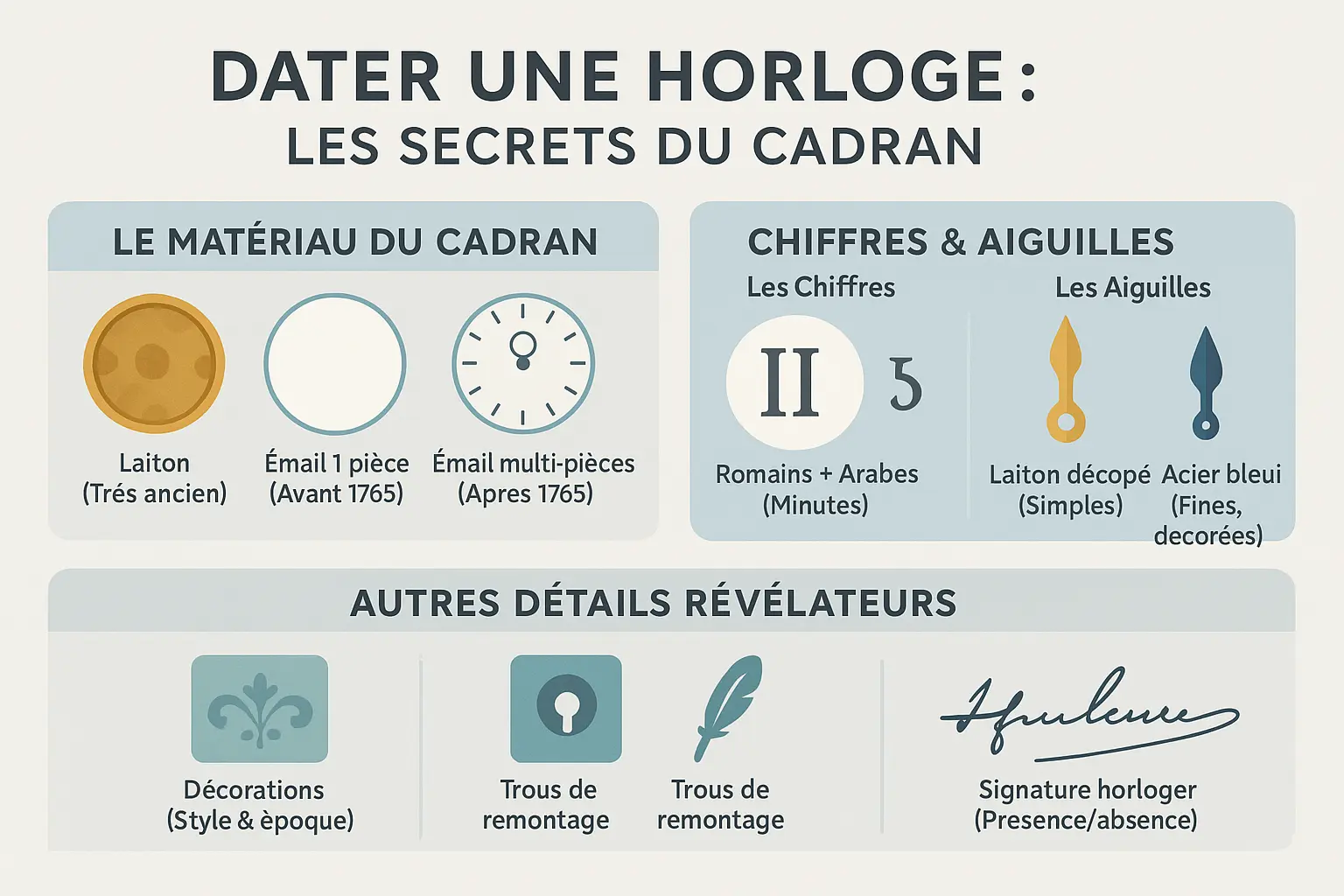 Horloge comtoise avec différentes périodes de cadrans