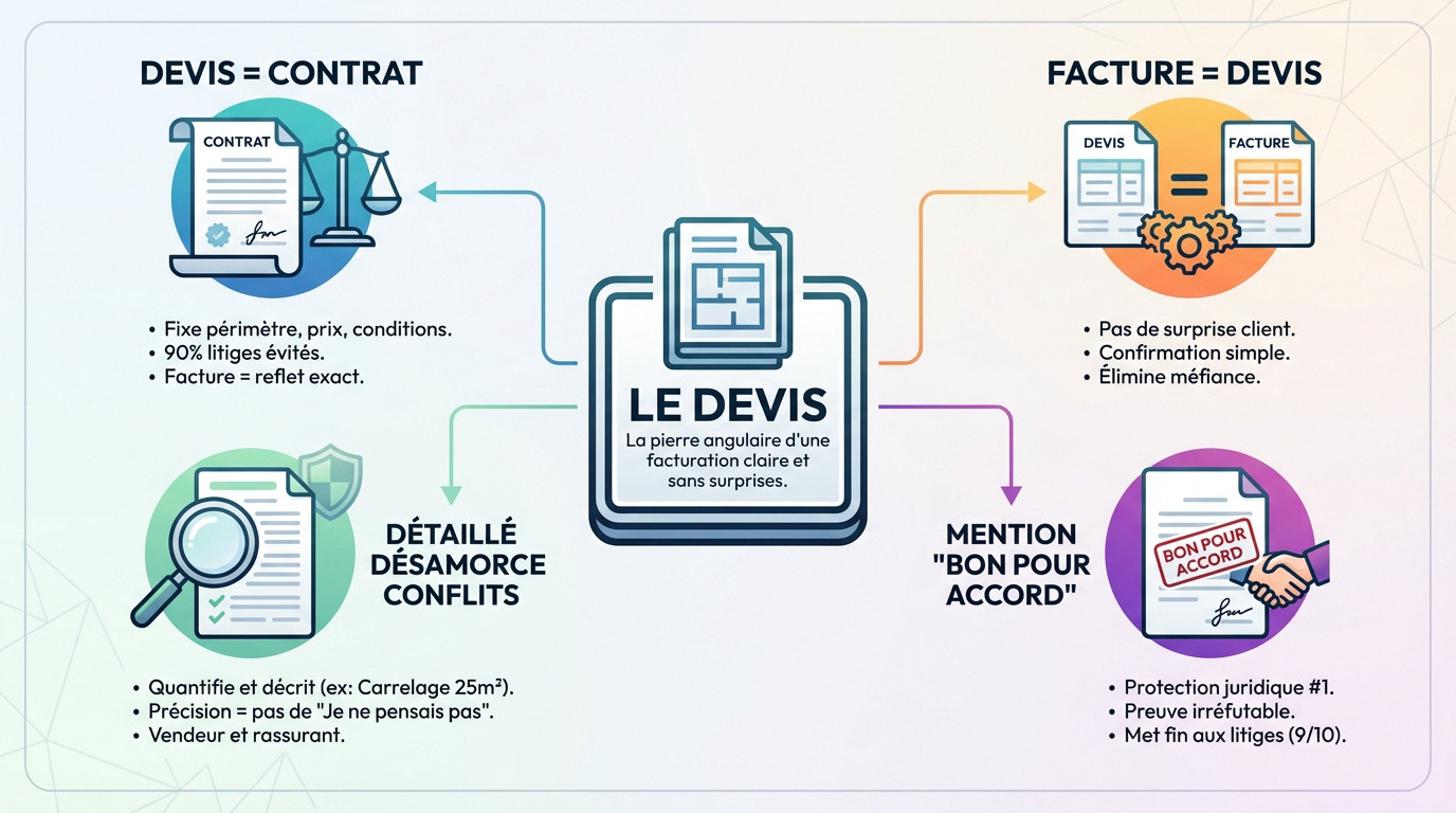 Exemple de devis détaillé pour artisan BTP garantissant une facturation claire et sans litiges