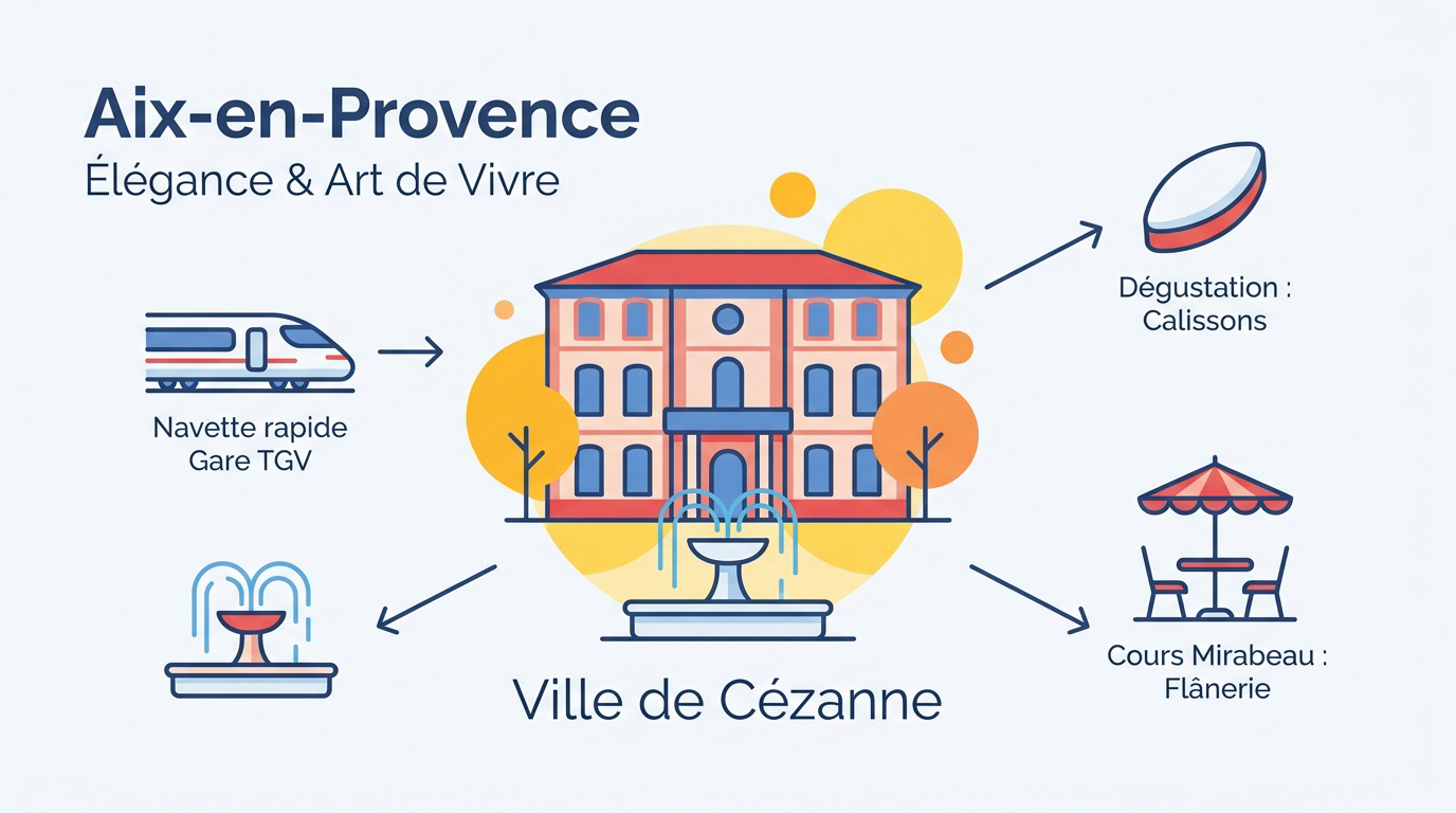 Façades d'hôtels particuliers et terrasses ensoleillées sur le Cours Mirabeau à Aix-en-Provence