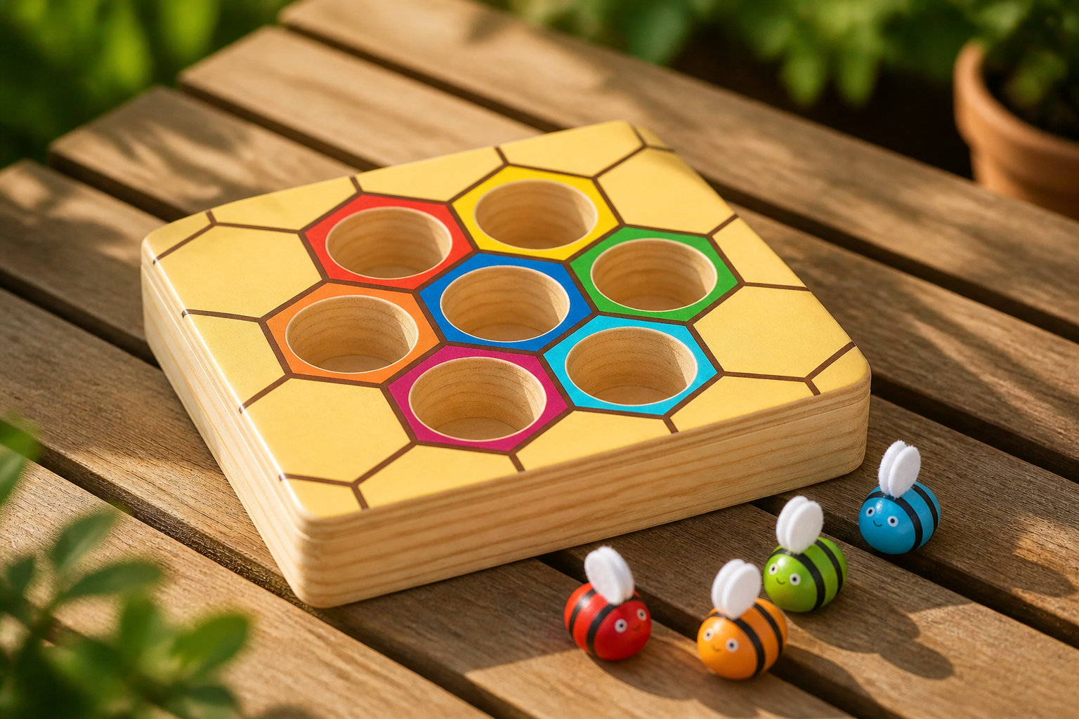 Ruche Montessori en bois : un apprentissage chromatique captivant