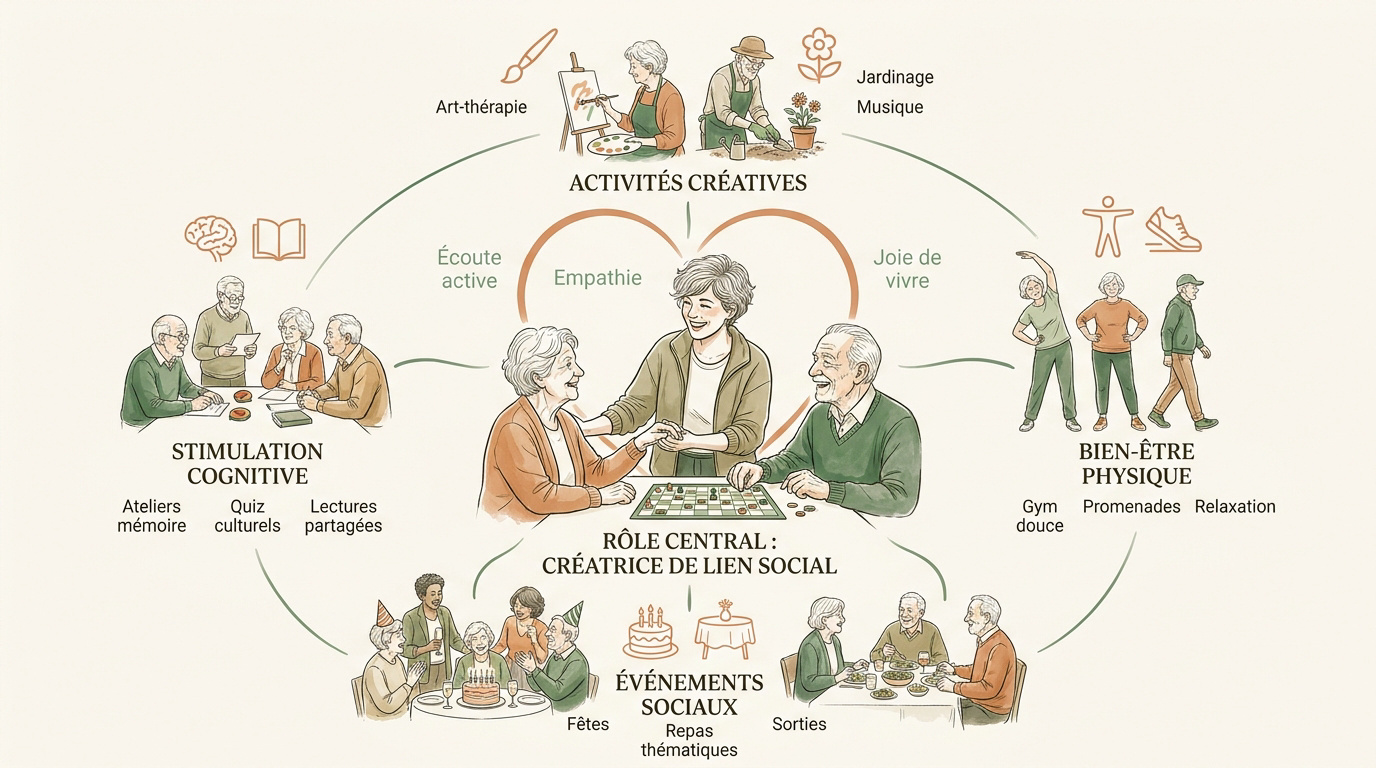 Atelier d'animation favorisant le lien social entre résidents en maison de retraite