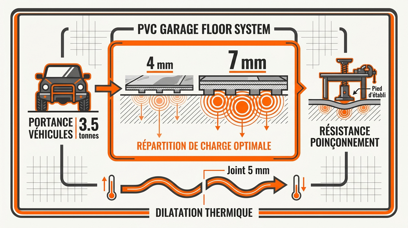Dalle de sol PVC haute résistance pour garage automobile