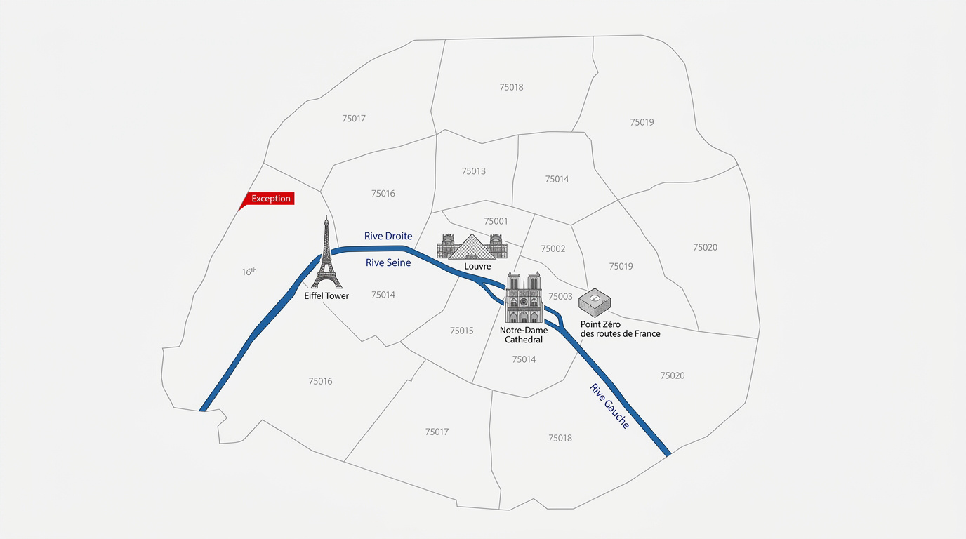 Carte de Paris par arrondissement montrant la structure en spirale