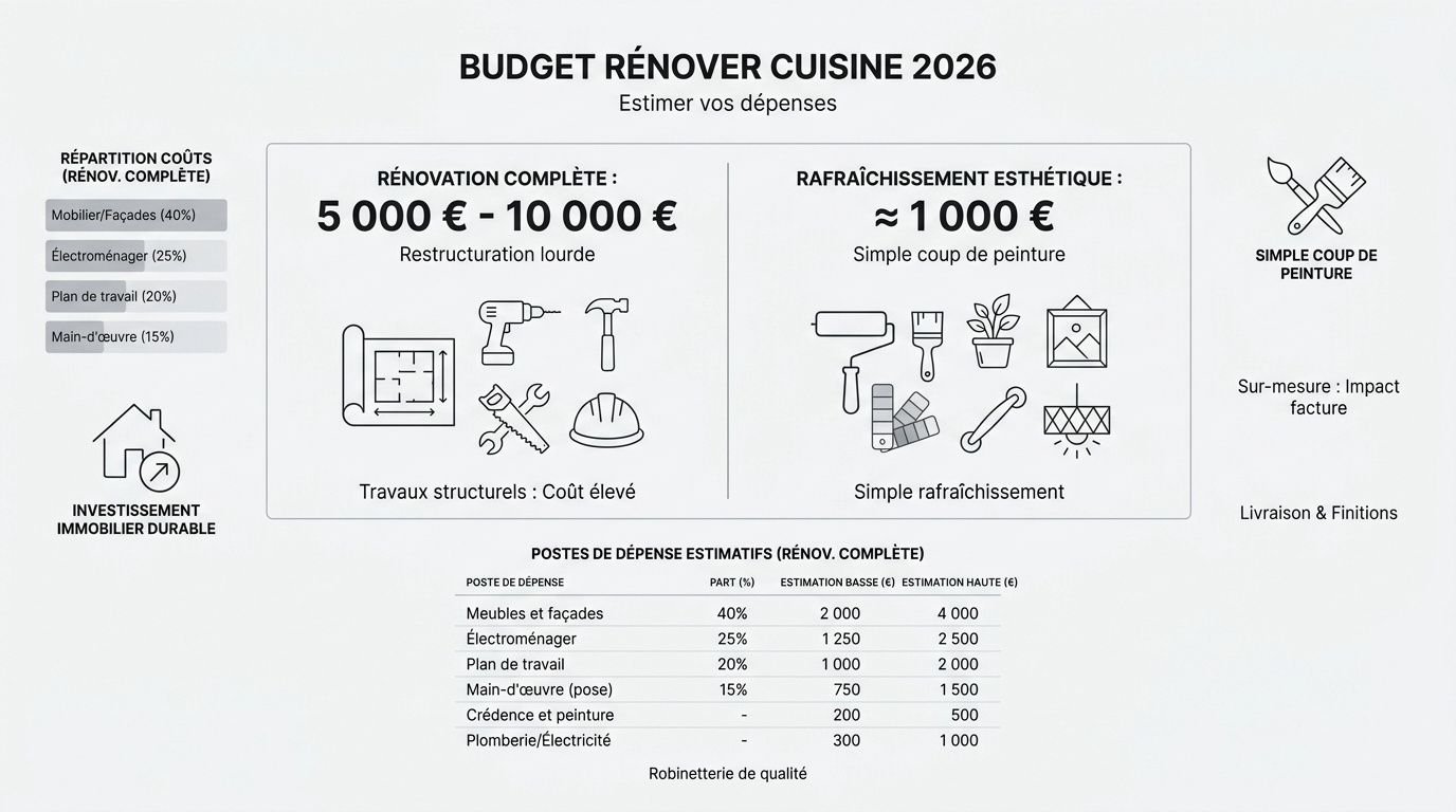 Comparatif des budgets de rénovation de cuisine en 2026 selon le type de travaux