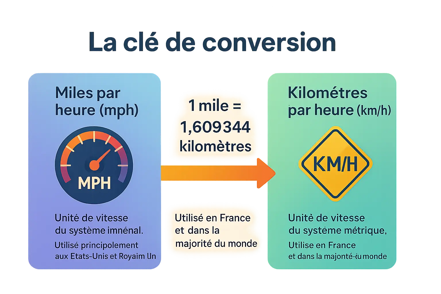 Illustration comparant les échelles de vitesse en mph et km/h