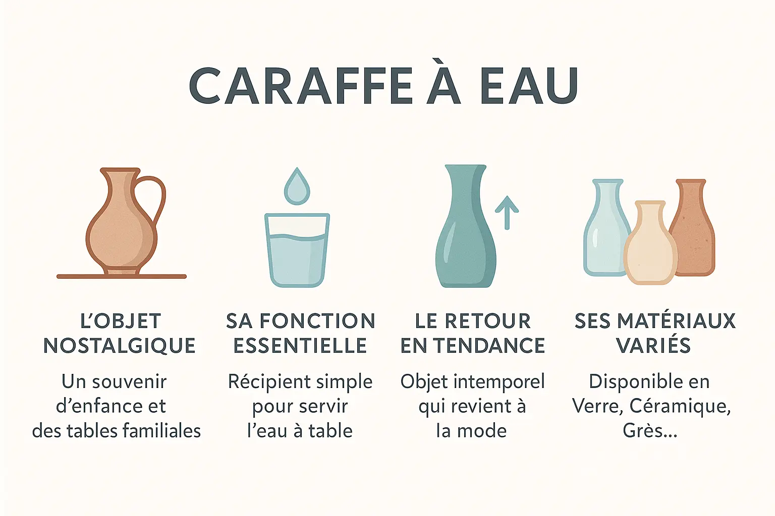carafe à eau vintage sur une table de cuisine rustique
