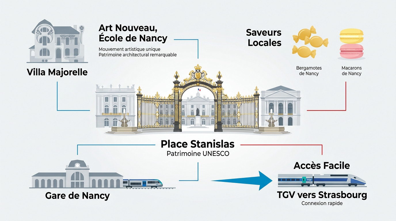 Vue des dorures de la Place Stanislas et de l'architecture XVIIIe de Nancy