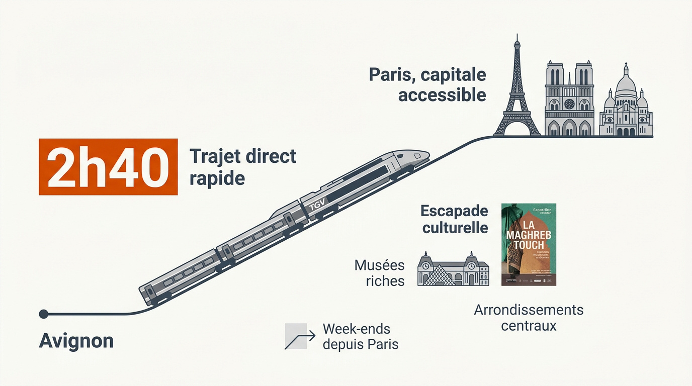 Train TGV arrivant en gare de Paris pour un weekend depuis Avignon
