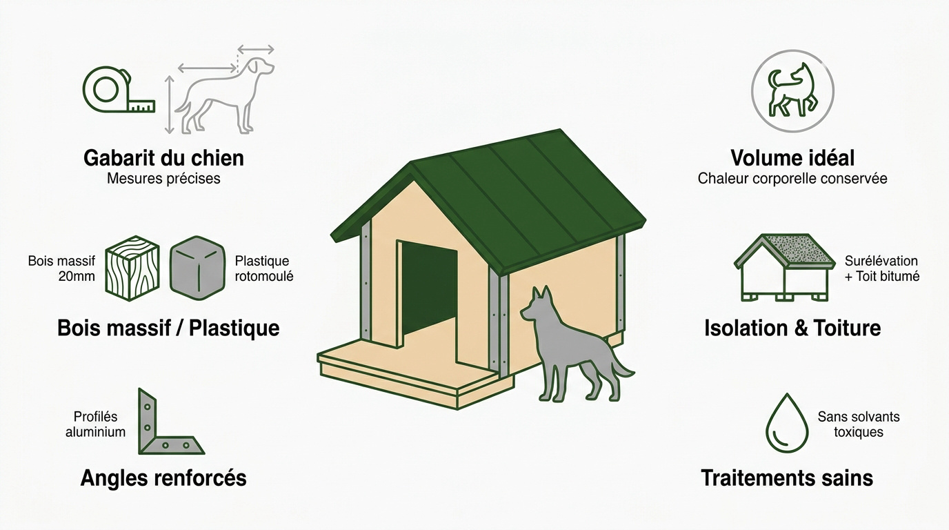 Niche en bois massif durable pour chien de garde avec toit bitumé surélevée du sol