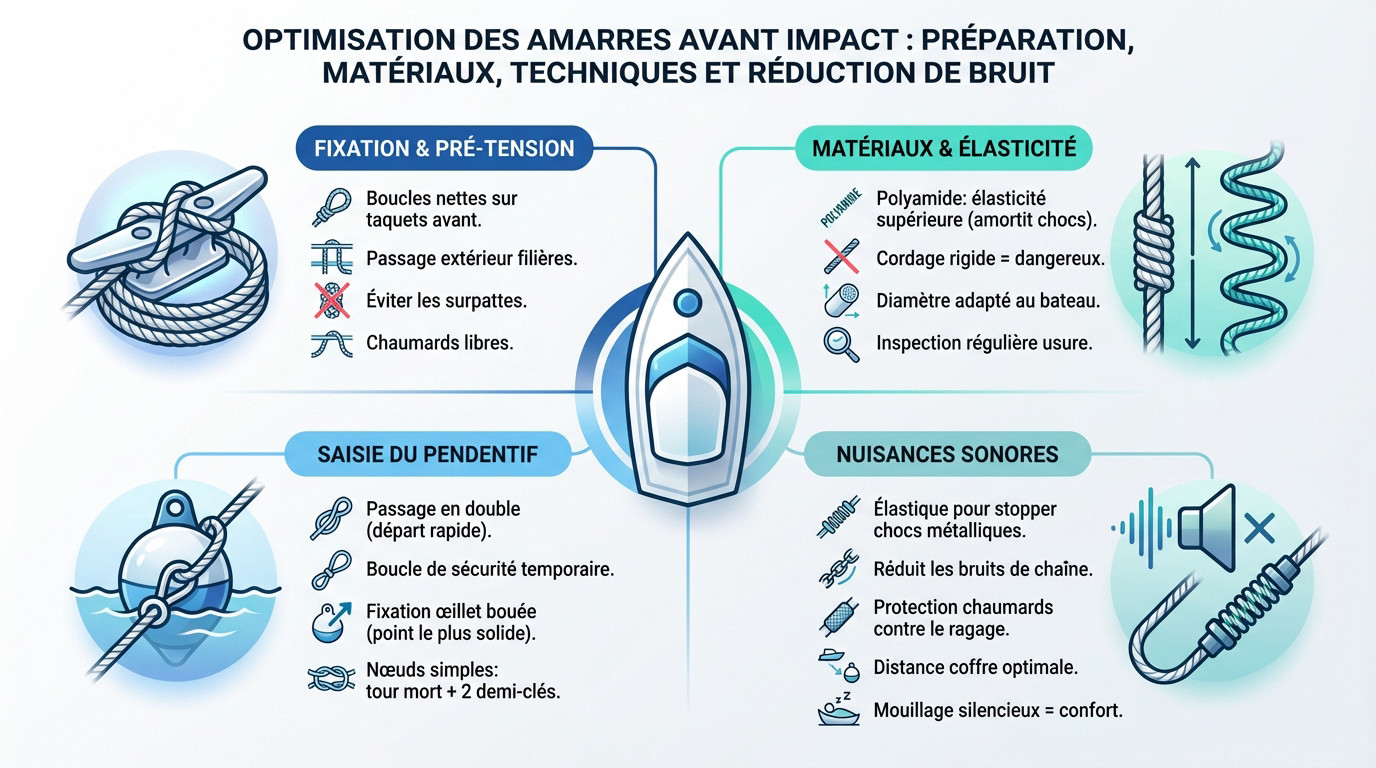 Préparation des amarres en polyamide et réduction du bruit au mouillage