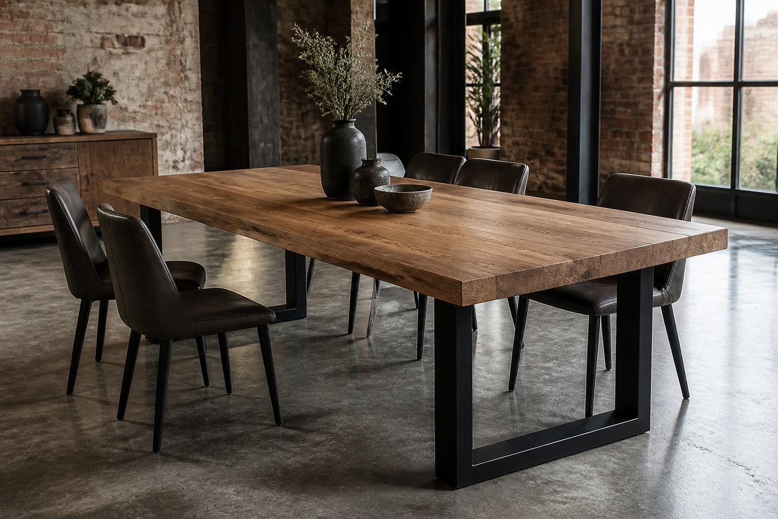 Bois massif et métal composent des meubles au style industriel