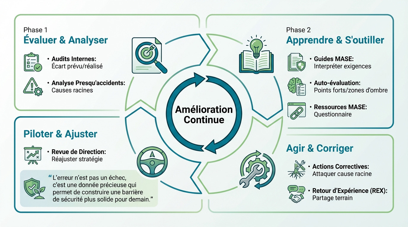 Schéma du cycle d'amélioration continue du référentiel MASE