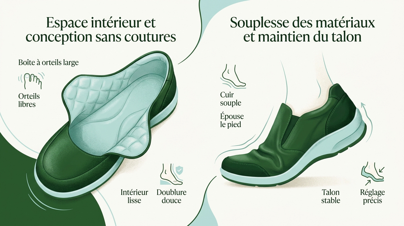 Pied diabétique : comment bien se chausser (conseils) Chaussures orthopédiques offrant un maintien optimal du talon et un intérieur sans coutures pour pied diabétique