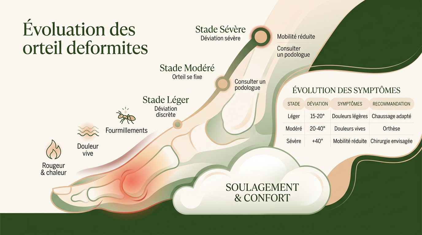 Illustration des stades de l'hallux valgus