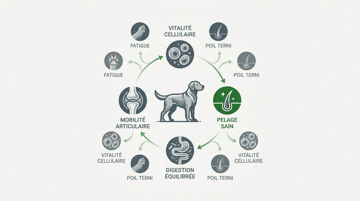 Infographie détaillant les bienfaits des compléments alimentaires pour la santé canine