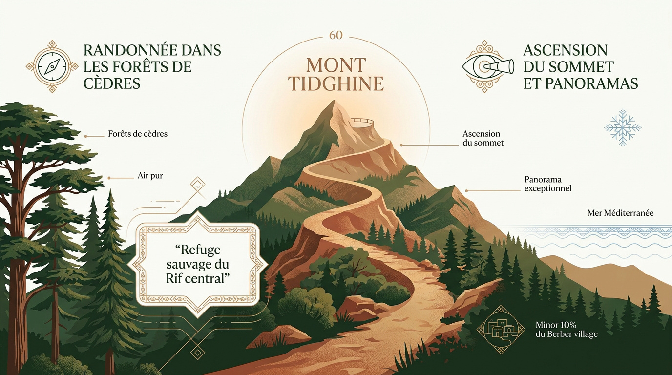 Vue panoramique sur les montagnes enneigées du mont Tidghine dans le Rif marocain