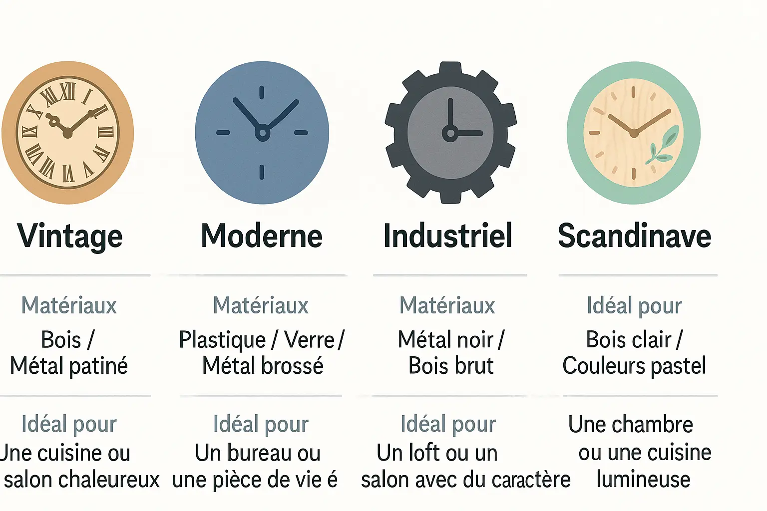 Comparatif des styles d'horloges murales