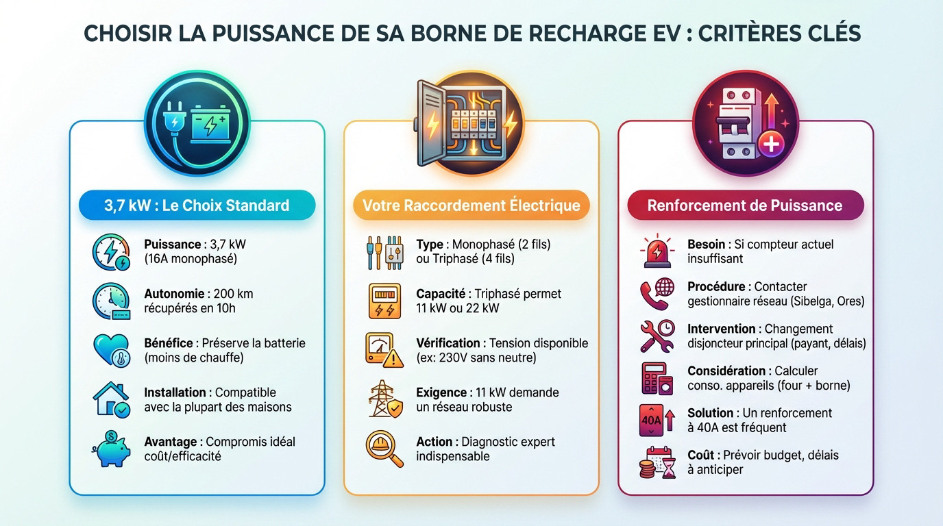 Schéma illustrant les critères de puissance pour une borne de recharge électrique domestique