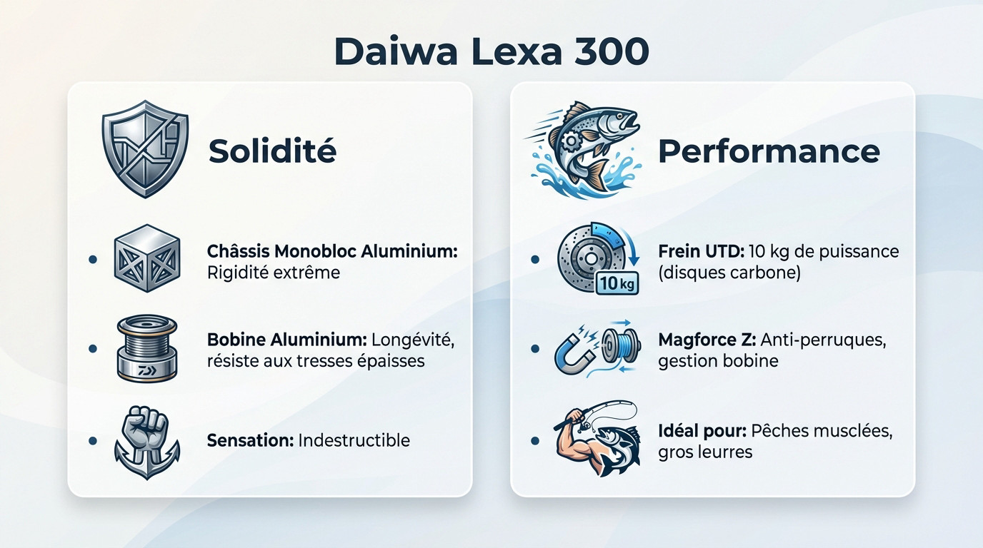 Moulinet casting Daiwa Lexa 300 robuste pour la pêche aux gros leurres