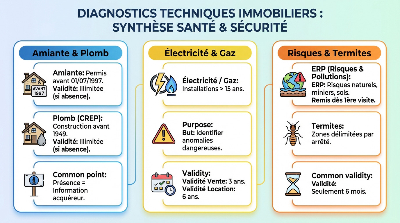 Synthèse des diagnostics immobiliers obligatoires santé et sécurité pour vente et location