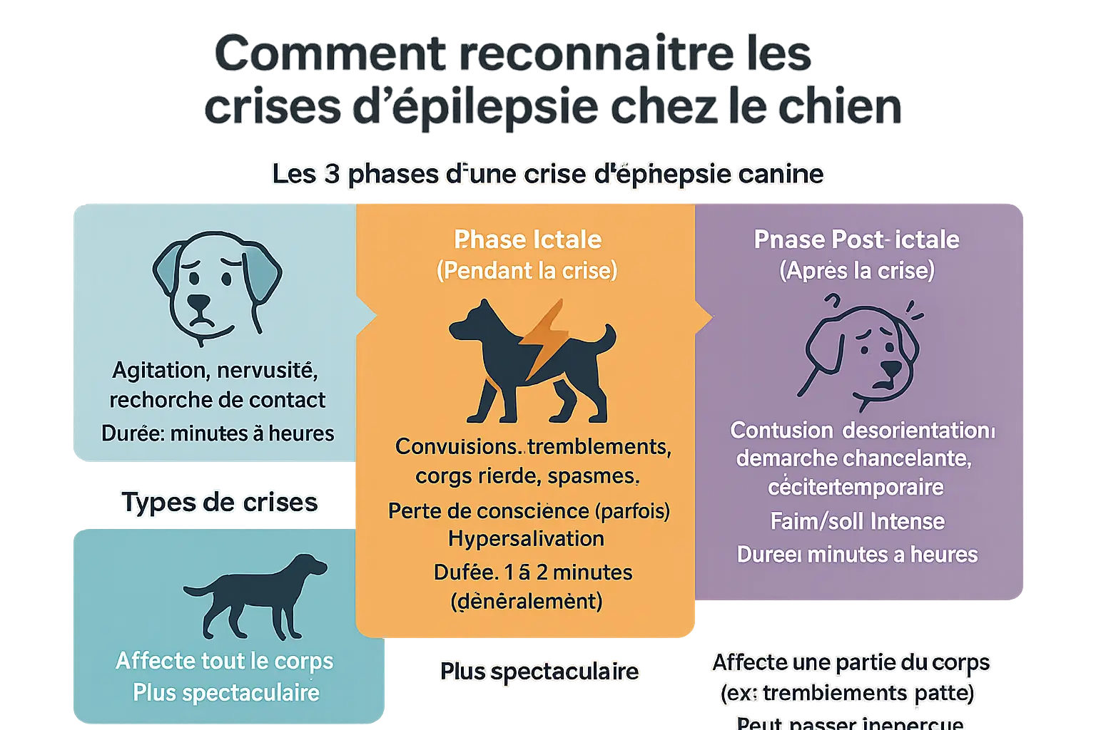 Phases d'une crise d'épilepsie chez le chien